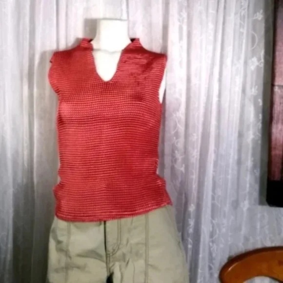 Textured Stretch Curve Hugging V Neck Sleeveless Top - Picture 6 of 7